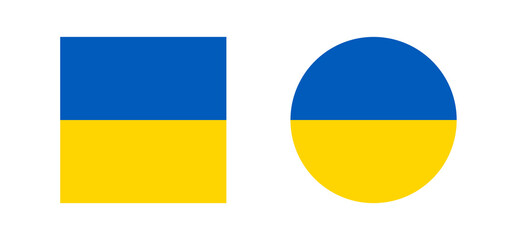 Flag of Ukraine in square and circle shapes. Geometric style
