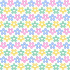 Cute Daisy Flower Colourful Rainbow Purple Blue Green Yellow Orange Pink Pattern Background Vector Cartoon Illustration Tablecloth, Picnic mat wrap paper, Mat, Fabric, Textile, Scarf.