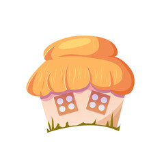 Ukrainian traditional hut. Retro house. Clipart of Ukrainian folk rural architecture. Vector cartoon illustration isolated on white background.