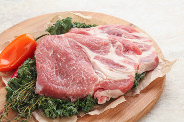 Raw pork neck for cooking