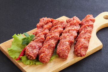 Raw beef kebab minced meat