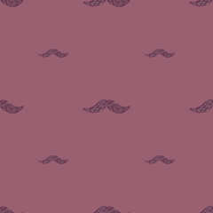 Mustache seamless pattern on. Vintage barber shop in doodle style.