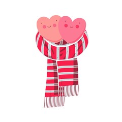 Hands holding a heart in a knitted scarf. Hands holding a heart in a knitted scarf. Heart love valentine card template for valentines day symbol of warmth and tenderness