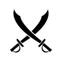 Saber icon. Crossed swords. Black silhouette. Front side view. Vector simple flat graphic illustration. Isolated object on a white background. Isolate.