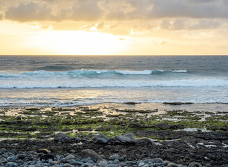 Coast of Gran Canaria close to salines of Tenefe at sunrise, Canary islands, Spain