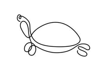 Turtle in continuous line art drawing style. Pond turtle minimalist black linear design isolated on white background. Vector illustration