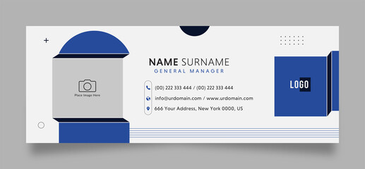professional business email signature template with photo a photo place. modern design with white and navy color concept