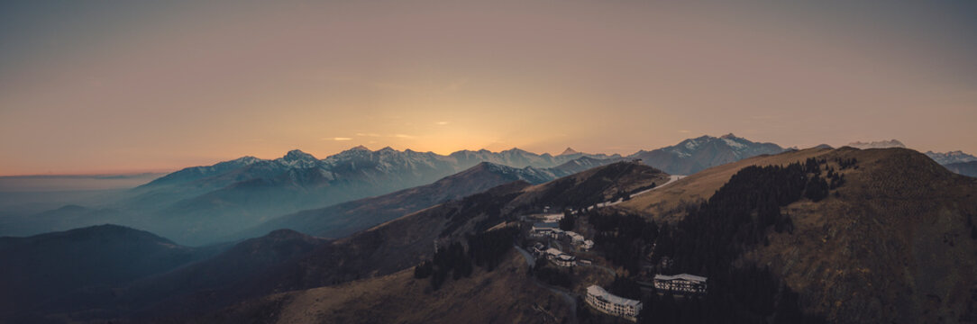 Bielmonte Oasi Zegna Panoramic Winter View, Drone shot Italy, Biella