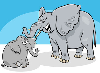 cartoon baby elephant animal character with his mother