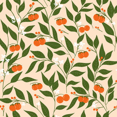 Collage contemporary orange floral and leaf seamless pattern set. Modern exotic design for paper, cover, fabric, interior decor and other users.