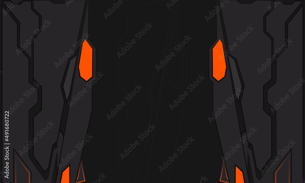 Poster gaming abstract background with black and orange futuristic technology shapes. sports racing backgro