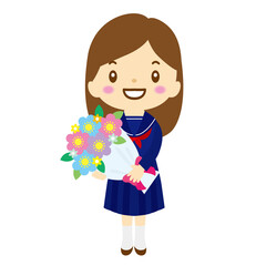 2022-064花束を持った女性　セーラー服