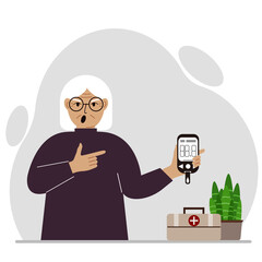 Screaming woman holds a glucometer in his hand. The concept of blood sugar control, diabetic.