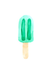 Bright popsicle on a stick, isolated on a white background. Watercolor drawing for the design and decoration of postcards and posters on food and desserts.