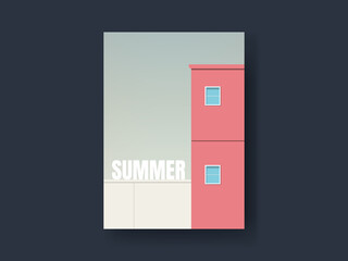 Summer card vector template. Hotel or tourist resort symbol. Vacation and holiday. Minimal illustration.