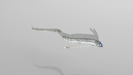 Diamond Hairtail fish. The concept of nature and animals. Low poly. White color. 3d illustration