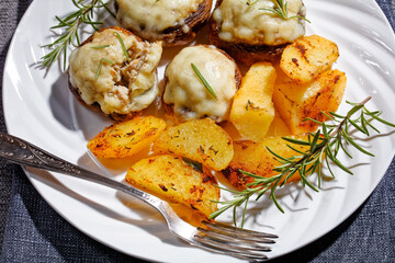 Chicken and Cheese Stuffed Mushrooms on plate