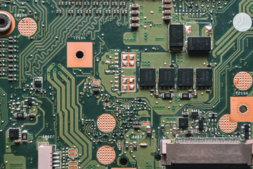 Electronic circuit board close up.