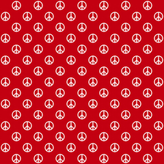 White peace symbol on red background. Peace pattern on red backdrop.
