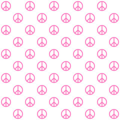 Pink peace symbol pattern on white background. Peace pattern on white backdrop.