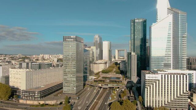 Aerial Paris view of Paris La Defense Skyline buildings financial district Paris France 