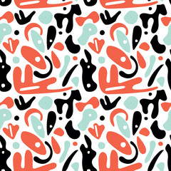 Seamless pattern with abstract flowers and leaves. Contemporary wallpaper.