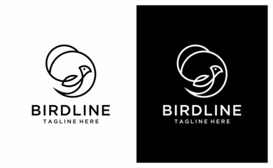 bird logo vector line outline monoline art icon on a black and white background.