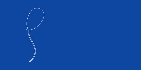 A large white outline balloon symbol on the left. Designed as thin white lines. Vector illustration on blue background
