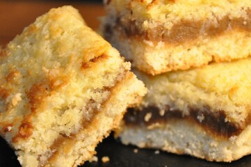 Coconut squares with dulce de leche.