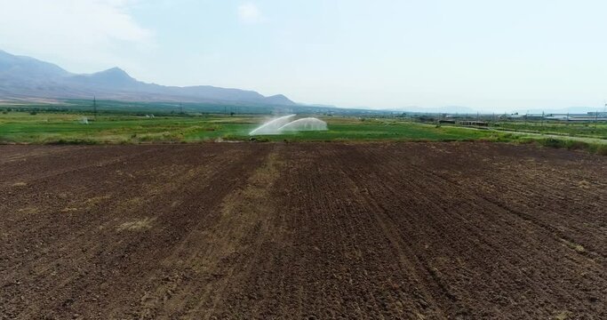 Automatic Irrigation and Fertigation System, Automated Watering. Agriculture. Sowing fields. Planting. Wheat seeding