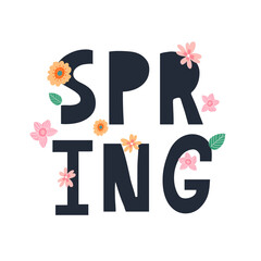 Hello Spring hand logotype, badge typography icon. Lettering spring season with leaf for greeting card, invitation template. Retro, vintage lettering banner poster template background, Sale, offer
