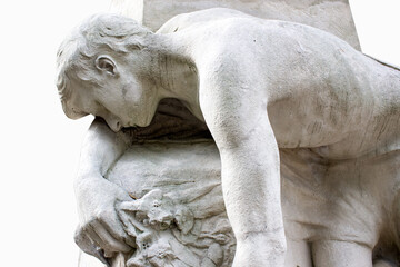 Naklejka premium Wounded warrior and grave. Symbol of death