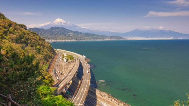Satta Pass, Shizuoka, Japan with Mt. Fuji and Suruga Bay