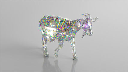 Diamond goat. The concept of nature and animals. Low poly. White color. 3d illustration