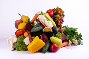 Colorful different fresh vegetables on white background