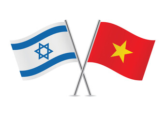 Israel and Vietnam crossed flags. Israeli and Vietnamese flags isolated on white background. Vector icon set. Vector illustration.