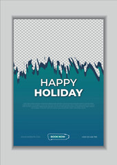 Travel agency social media post template design. Web banner, flyer or poster for travel agency on summer beach, Happy holiday. Digital advertising banner promotion. Design of horizontal or flyer sizes