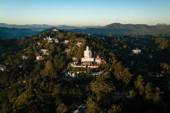 Aerial view of Bahirawakanda Vihara Buddha Statue in Kandy city, Sri Lanka.