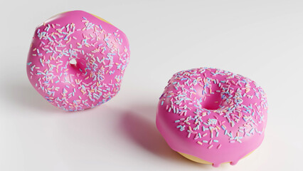 3d rendered cartoon donuts white background
