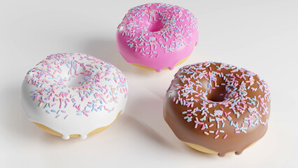 3d rendered cartoon donuts white background