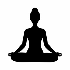 Yoga silhouette. Meditating woman in lotus position. Vector illustration isolated on white background.