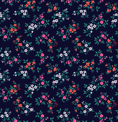 Cute floral pattern in the small flower. Seamless vector texture. Elegant template for fashion prints. Printing with small colorful flowers. Dark violet background. Stock vector for prints on surface.