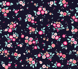 Fototapeta na wymiar Beautiful floral pattern in small abstract flowers. Small colorful flowers. Dark Violet background. Ditsy print. Floral seamless background. The elegant the template for fashion prints. Stock pattern.