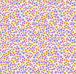 Seamless floral pattern. Ditsy background of small colorful daisy flowers. Small-scale flowers scattered over a ivory background. Stock vector for printing on surfaces and web design.