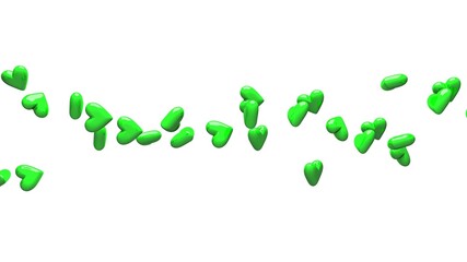 Green hearts on white background.
3D illustration for background.