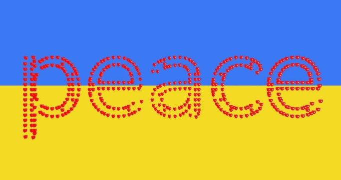3d render with the word peace with hearts on the flag of ukraine
