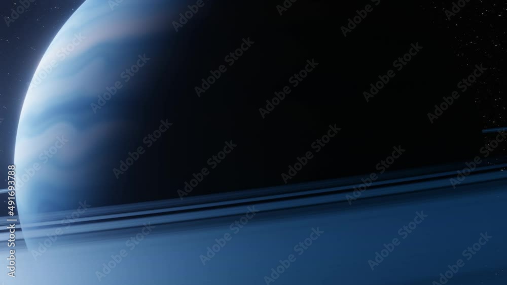 Wall mural close-up view of a gaseous ringed planet with another planet appearing from behind in the distance. 