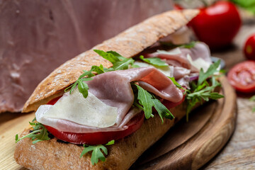submarine sandwiches with beer. fast food. banner, menu, recipe place for text