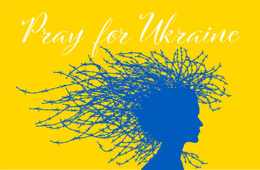 Stop war in Ukraine barbed wire women silhouette
