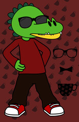 young hipster crocodile expression illustration set in vector format